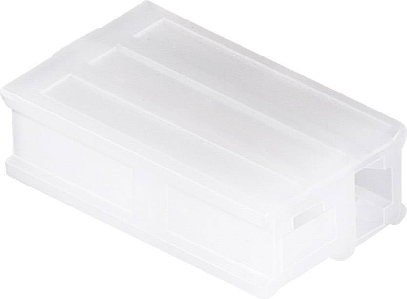 Un récipient rectangulaire en plastique transparent avec deux ouvertures sur un côté, adapté au rangement de petits objets.
