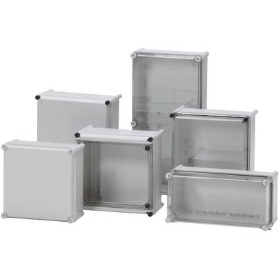 Six boîtiers argentés rectangulaires avec des couvercles transparents et opaques ; tailles variées.