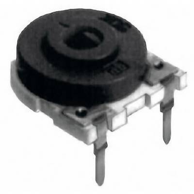 Un composant électrique, probablement un potentiomètre rotatif, avec deux broches métalliques pour la fixation et le réglage de la résistance.