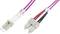 Deux câbles à fibre optique avec des connecteurs LC et SC, un connecteur LC blanc à gauche et un connecteur SC gris à droite.