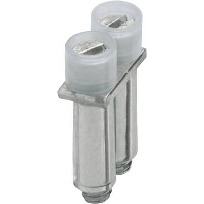 Deux cylindres en métal argenté munis de capuchons en plastique transparent avec des têtes de vis plates.