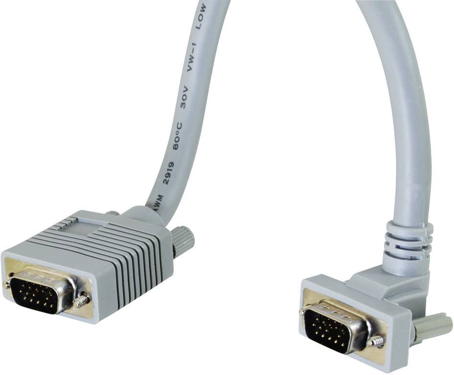 Deux câbles VGA gris avec fiches mâles, munis tous deux de connexions bleues et de vis argentées pour la fixation.
