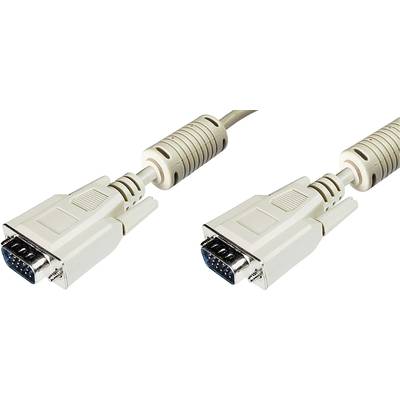 Deux câbles VGA beiges avec des fiches mâles VGA, reliés par un boîtier en plastique pivotant.
