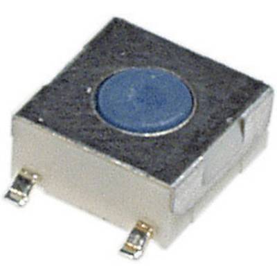 Gros plan d'un petit composant électronique, un micro-interrupteur, avec un boîtier métallique et deux connexions enfichables.