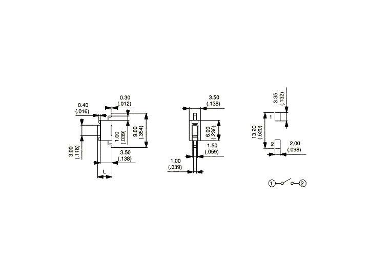 Dessin technique avec différentes vues et dimensions d'un composant mécanique, dimensions indiquées en pouces.