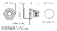 Dessin technique d'un interrupteur électrique avec vue de dessus, vue latérale et dimensions. Des étiquettes détaillées expliquent les points de connexion.