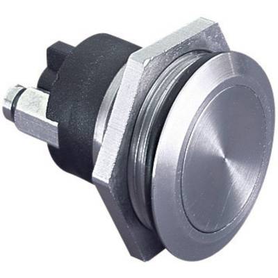 Un bouton-poussoir rond en métal avec écrou hexagonal et filetage, adapté aux applications industrielles ou techniques.