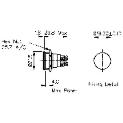 Dessin technique d'un connecteur cylindrique avec dimensions. Diamètre et longueur d'installation maximale sont indiqués.
