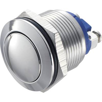 Un bouton rond en métal argenté avec une base bleue et un filetage, adapté aux applications de commutation mécanique.