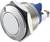 Un bouton-poussoir rond en métal avec une base bleue et un filetage, adapté aux applications électroniques ou aux tableaux de commande.
