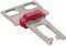 Outil métallique avec embout en plastique rouge, socle rectangulaire et extension à deux branches spéciale permettant une utilisation multiple.