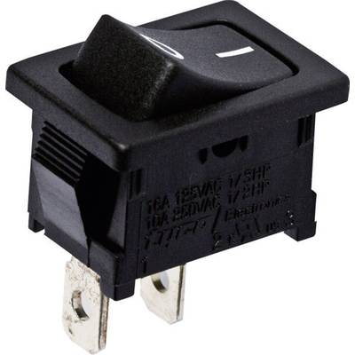 Un interrupteur à bascule noir avec des spécifications électriques imprimées. Adapté pour des applications de 15A 125VAC et 10A 250VAC.