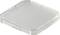 Un couvercle en plastique transparent, carré, légèrement surélevé, sur une surface blanche.