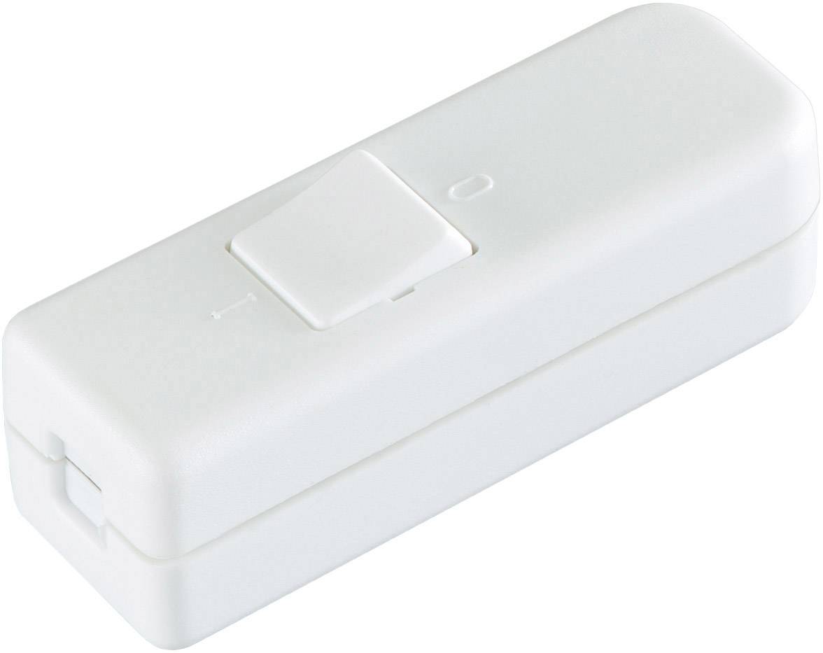 Un interrupteur basculant rectangulaire blanc avec les mentions « I » pour Marche et « O » pour Arrêt.