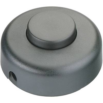 Un bouton-poussoir gris, rond, de couleur noire.