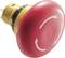 Un bouton d'arrêt d'urgence rouge avec des flèches indiquant un mouvement de rotation, monté sur un boîtier jaune.