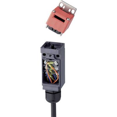Un interrupteur électrique ouvert révèle son câblage interne et ses connexions. Un boîtier rouge est positionné au-dessus de l'interrupteur.