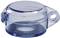 Couvercle en plastique transparent bleu avec encoche latérale et trou de fixation.