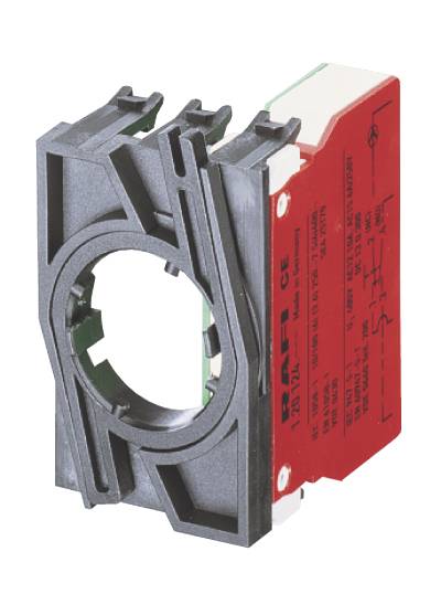 Composant électronique, avec un capot rouge et noir, un centre circulaire ouvert et des bornes de connexion sur le côté.