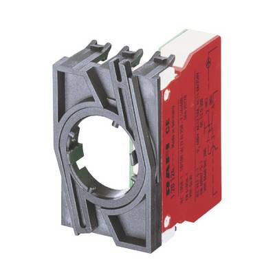 Composant électronique, avec un capot rouge et noir, un centre circulaire ouvert et des bornes de connexion sur le côté.