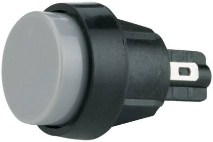 Un bouton rond noir avec une surface grise, probablement un interrupteur électrique ou un bouton pour un appareil technique.