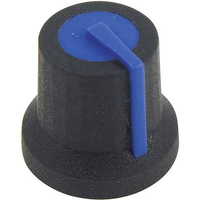 Bouton rotatif noir avec un marquage bleu, typique des appareils audio ou électroniques pour régler le volume ou d'autres fonctions.