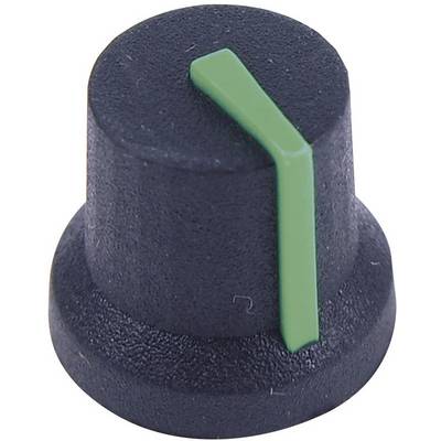 Bouton rotatif noir avec une bande de marquage verte, pointant vers le haut. Utilisé pour le contrôle des appareils.