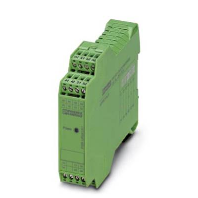 Module électronique vert avec plusieurs bornes de connexion, souvent utilisé dans les systèmes d'automatisation ou les tableaux de commande.