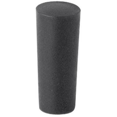 Un bouchon de caoutchouc noir, cylindrique, couramment utilisé pour sceller ou obturer des contenants de liquides en laboratoire.