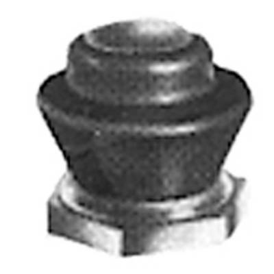 Image en noir et blanc d'un bouton-pression métallique à tête ronde sur une base hexagonale.