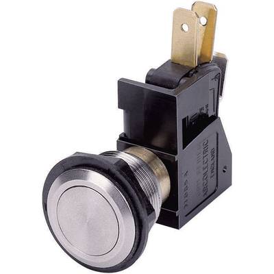 Bouton métallique rond avec base noire et deux bornes saillantes dorées, principalement utilisé pour des applications électroniques.