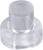 Un bouton cylindrique transparent en plastique avec un large rebord, probablement un composant d'un dispositif mécanique ou électronique.
