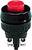 Bouton-poussoir rouge, intégré dans un support en plastique noir, avec deux connexions métalliques visibles. Adapté pour les circuits électroniques.