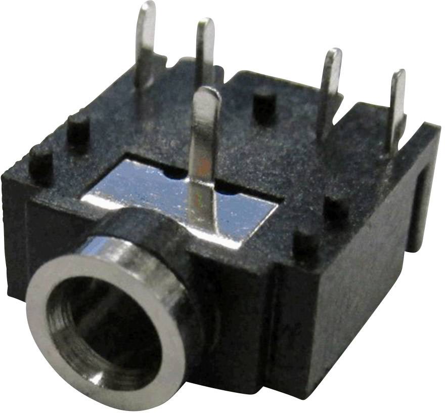 Prise jack à six broches de soudure, boîtier en plastique noir avec anneau de connexion argenté, utilisée pour les connexions audio.