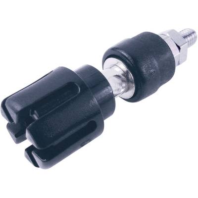 Un ventouse noir en caoutchouc avec un filetage métallique. Utilisé pour fixer ou maintenir des objets sur des surfaces lisses.