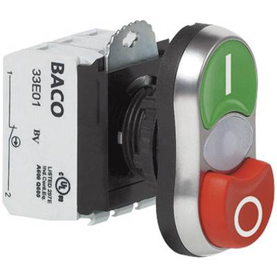 BACO L61QK21L Bouton-poussoir à double touche collerette plastique, chromé  vert, rouge   1 pc(s) 