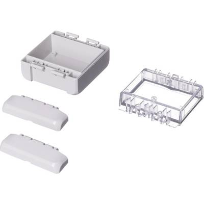 Un boîtier équipé de deux couvercles semi-circulaires et d'un couvercle transparent. Il est utilisé pour le montage de composants électriques.