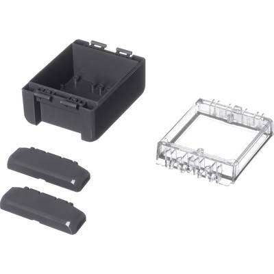 Un boîtier en plastique noir avec des parties amovibles et un couvercle transparent, adapté aux appareils électroniques.