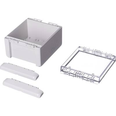 Boîte en plastique blanc, partiellement ouverte, avec un couvercle transparent et deux baguettes blanches séparées.