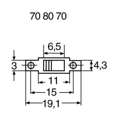 Dessin technique d'une pièce mécanique avec dimensions : largeur 19,1 mm, hauteur 6,5 mm, diamètre des trous 3 mm et 4,3 mm.