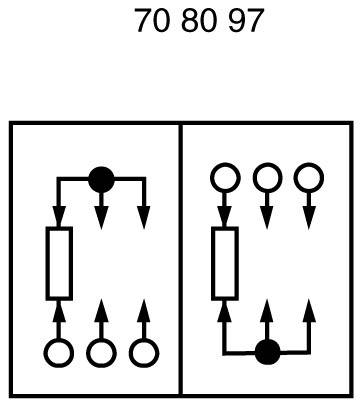 Diagramme à deux champs. À gauche : Cercle, rectangle et trois flèches vers le bas. À droite : Trois cercles en haut, rectangle au centre, flèches en bas.
