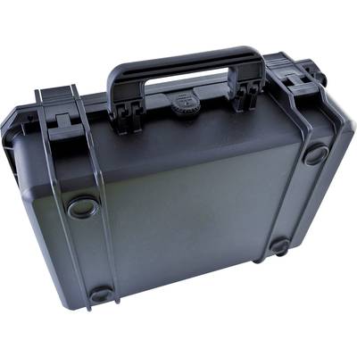 Valise noire, robuste, avec poignée, probablement destinée au transport sécurisé d'objets fragiles ou précieux.