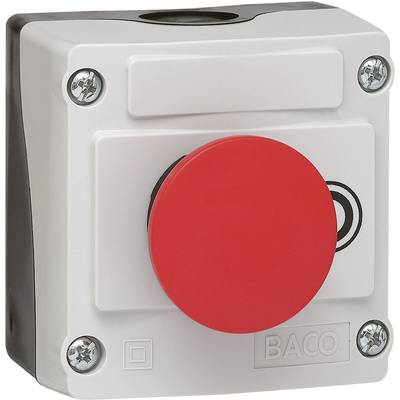 Un bouton d'arrêt d'urgence rouge sur un fond gris, souvent utilisé pour arrêter rapidement des machines en cas d'urgence.