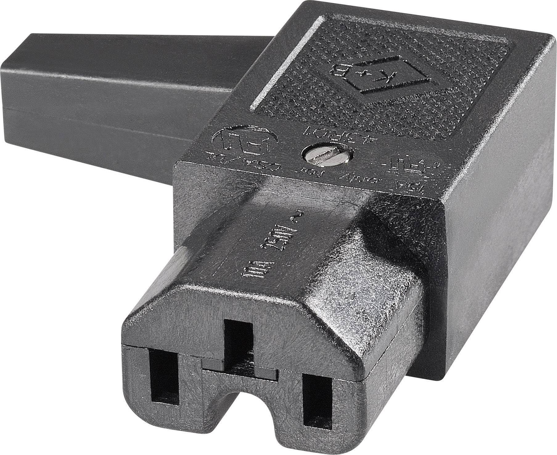 Une fiche d'appareil électrique noir, souvent utilisée pour l'alimentation électrique d'appareils électroniques tels que des ordinateurs et des écrans.