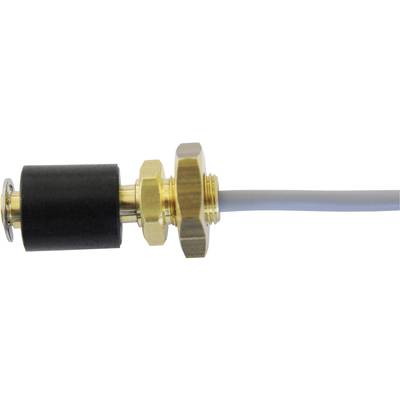 Connecteur coaxial avec boîtier métallique doré et isolation en plastique noir, raccordé à un câble gris.