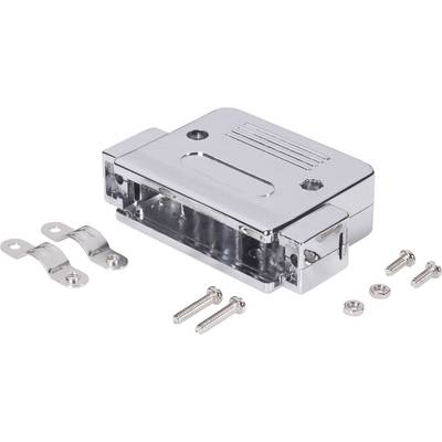 Boîtier de connecteur métallique avec deux pattes de fixation et quatre vis, adapté pour protéger les connexions électriques.