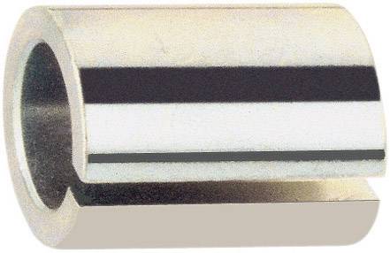 Un tube métallique cylindrique avec une fente longitudinale, montrant une section, probablement utilisé comme élément de connexion.