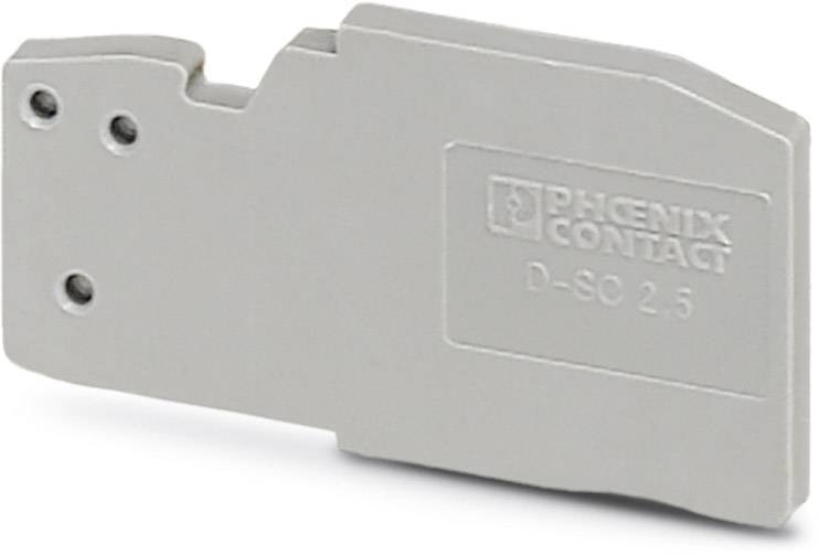 Capot de fermeture gris portant l'inscription 'PHOENIX CONTACT D-SC 2,5' pour couvrir les bornes de raccordement dans les installations électriques.