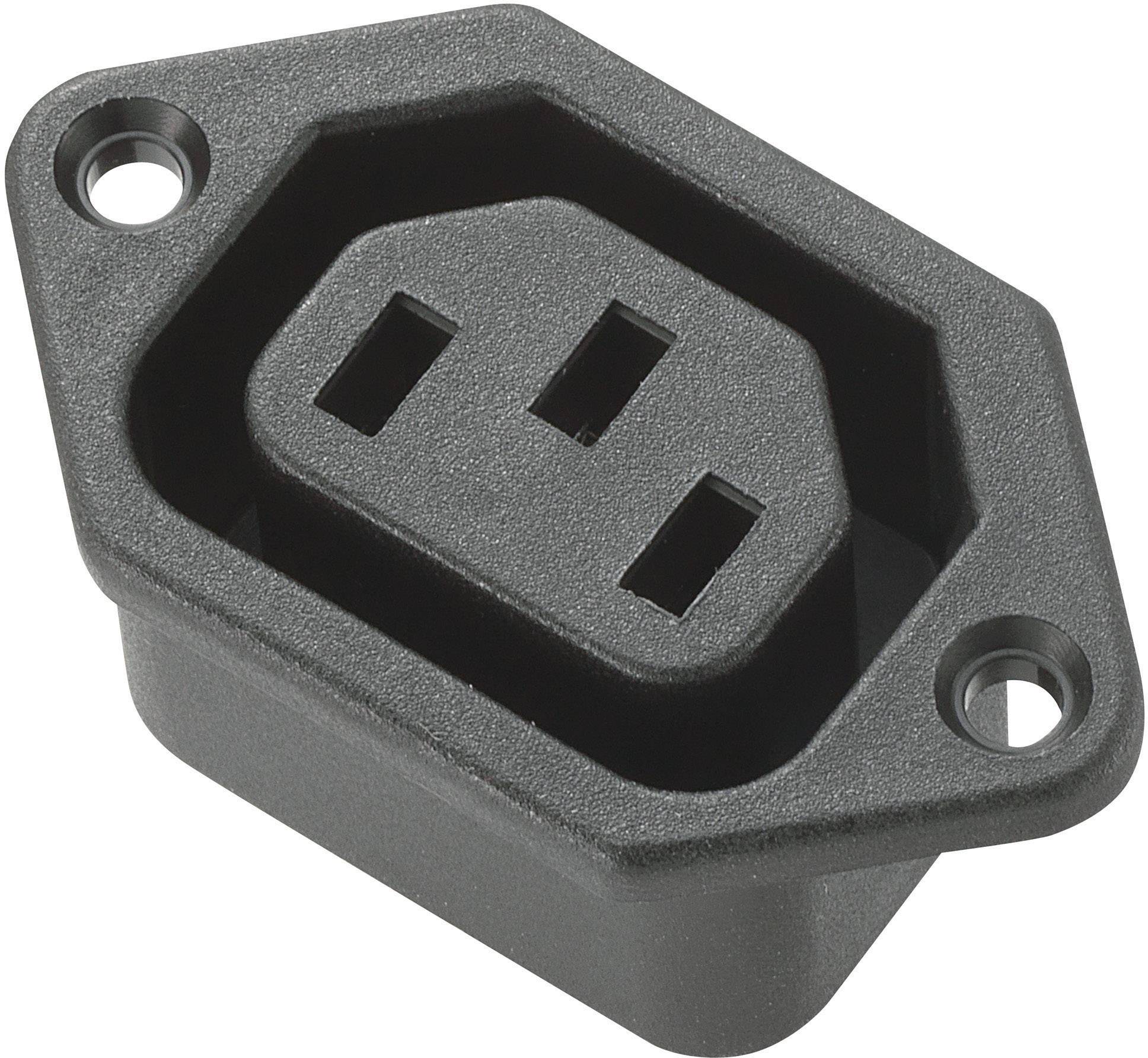 Boîte en plastique noir avec trois connexions rectangulaires, adaptée pour être fixée dans un évidement, vue de face.
