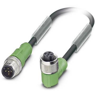 Câbles avec connecteurs M8, mâle vers femelle, avec boîtiers en plastique vert et filetage métallique cannelé pour applications industrielles.
